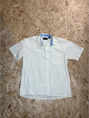 Career Club Vintage Mens Medium Short Sleeve Button Up Shirt Cream Plaid Collar